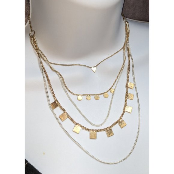 Gold Multilayer Geometric Necklace - Picture 4 of 4
